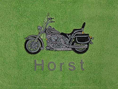 pinkeSterne ☆ Besticktes Handtuch Duschtuch Bestickt mit Motiv Personalisiert Name Motorrad Motorbike