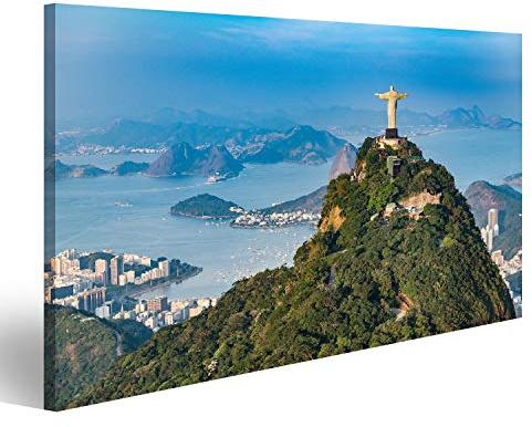 Bild auf Leinwand Luftaufnahme von Rio De Janeiro. Corcovado Berg mit Statue von Christus dem Erlöser mit Blick auf die Landschaft von Rio Wandbild Leinwandbild Kunstdruck Poster 100x57cm