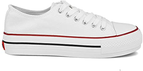 PAYMA - Zapatillas Bambas Botas de Lona Mujer. Puntera de Goma. Playeras de Deporte Casual y Caminar. Color: Blanco Bajas Piso Doble. Talla 36