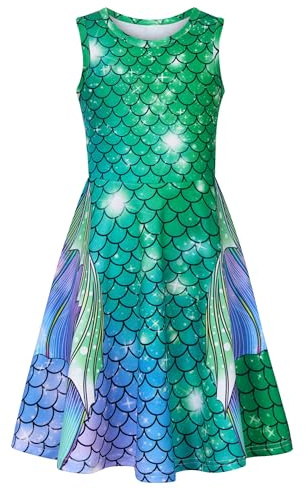 AIDEAONE Mädchenkleid Schmetterling A-Linie Ärmelloses Sommerkleid Buntes Kleid 4-12 Jahre