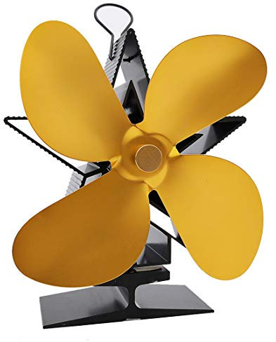 Ventilatore per Camini a Legna, Aggiornamento Funzionamento Silenzioso a 4 Pale Alimentato a Caldo per Legna/Bruciatore di Tronchi/Stufa/Camino-Protezione Ambientale,d'oro