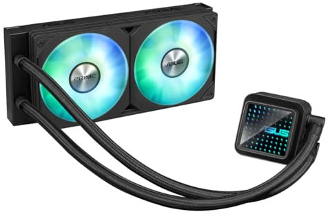 ASUS Prime LC 240 ARGB, Refroidisseur liquide pour CPU tout-en-un avec zone de contact avec le processeur et canaux à ailettes, bloc d'eau avec lentilles miroir infinies et ventilateurs ARGB