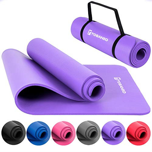 TOSANEO Fitnessmatte mit Tragegurt Gymnastikmatte aus NBR Schaumstoff rutschfeste Sport-Matte für Pilates Workout und Meditation Yogamatte 183x61x1cm Purple