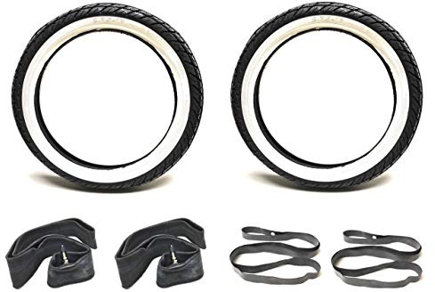 Streetparts24 Weißwand Reifen Set 2.75-17 mit Schlauch & Felgenband passend für Zündapp KS, Hercules K50, Kreidler Florett – 2X K418 Weißwandreifen mit Schlauch & Band für 17 Zoll Mopedräder