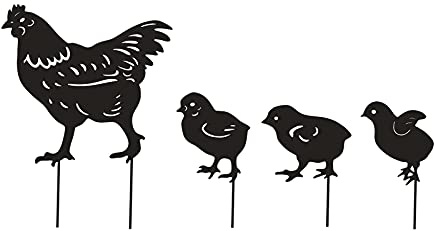 MagiDeal Poule Poussins Cour Art, Statue de Poulet décor Fer, piquets de Poulet Ornements décoration de Patio Fournitures Ombre