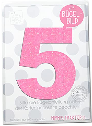 GLITZER Bügelbild Zahl Wunschzahl 10 cm Geburtstags Shirt 0 1 2 3 4 5 6 7 8 9 Aufbügler Applikationen Bügelsticker für Stoffe Textilien Kinder zum Aufbügeln Flicken, Farbe:Glitzer neonpink, Zahl:5