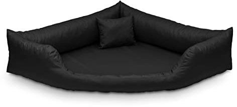 Juelle Orthopädisches Hundebett Eckbett mit Orthopädischer Hundematratze, Abnehmbarer Schutzhülle, Maschinenwäsche möglich, Dakota M-XXL (120x90cm, Schwarz)