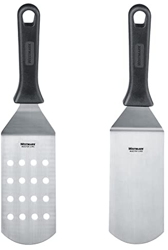 Westmark Master Line 133722E6 2-Piece Professional Spatula/Grill Spatula (Angled, Flexible) with Perforated and Closed Blade, Stainless Steel/Plastic, Black/Silver