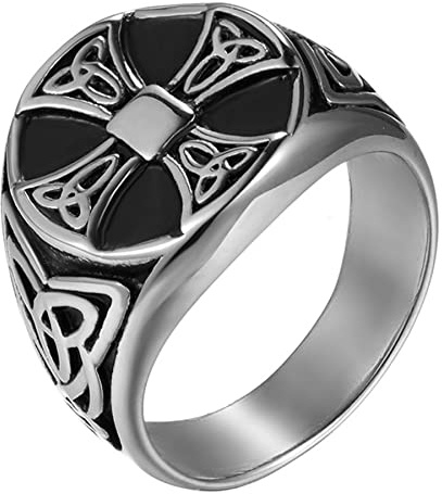 JewelryWe Smycken herrring rostfritt stål vintage viking irländsk Trinity Keltiska knutar kors ringar sigillringar män bandringar gravyr, silver guld svart storlek 54 till 76, Rostfritt stål