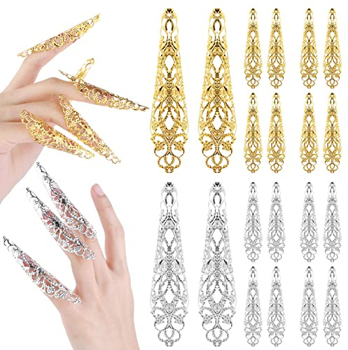 20 Stück Halloween Gefälschte Nägel Fake Nails Fingernagelklauenring Antike | Königin Kostüm Fingerspitze Krallennagelring Metallknöchelklaue Halloween Vampirnagel Weiblich Cosplay Kostüm Drama Tanzshow