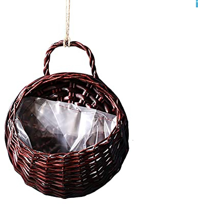 JAWSEU Cesto da Appendere alla Parete, Vimini Intrecciato a Parete Pianta Cestino, Fioriera Sospesa Rotonda, per La Decorazione della Parete Esterna Interna del Giardino di Casa