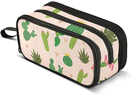 Large Pencil Case Cactus with Mini Heart Pencil Bag Portable Office Stationery Makeup Bag for Middle High School College Students Girls Boys