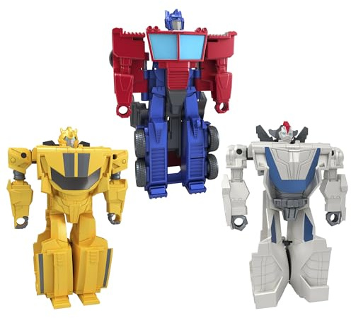 Transformers 1-Step Flip Heroes 3-Pack, 4-Inch Wheeljack, Bumblebee, and Optimus Prime Action Figures, Kids Easter Toys or Basket Stuffers, Age 6+