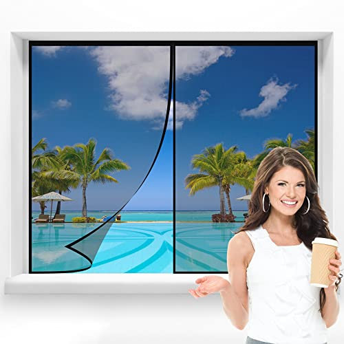 Fly Screen Window Mesh Magnetic 205x215cm Reinforced Heavy Duty Mesh Screen Doors Magnets,Anti-Tearing Insect Fly Mesh Washable Mesh for Single Front Patio Sliding Door Black