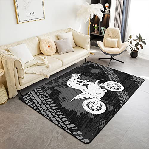 richhome Racing Car Dekorative Teppich 150x200, Motocross Motorrad Indoor Bodenmatte für Spielzimmer Nachttisch Sofa Schlafzimmer, Extreme Sport Dirt Bike Nicht Verschütten Teppich