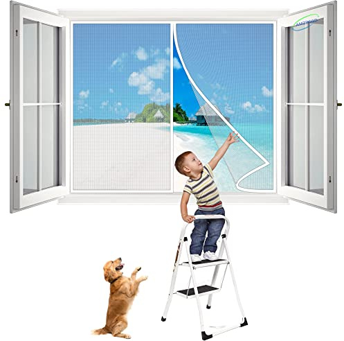 Magnetic Screen Window, 105x90 cm Anti Mosquito Mesh Fly Curtain, Insect Protection Fly Screens for Window Automatically Closing, Hands Free Mosquito Net Window No Gap- White H