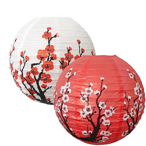 Surwin Lanterne Cinesi 10 Pezzi Lanterne di Carta Fiori di Ciliegio Cinese Giapponese Rotonda Lanterna di Carta da Appendere Decorazioni per Feste di Matrimonio (30cm,Bianco x5+Rosso x5)