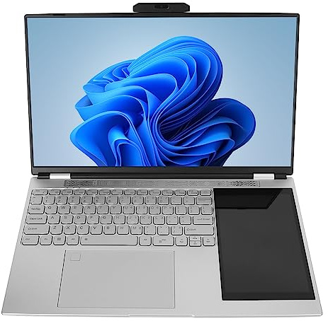 ASHATA Für Win 11 Doppelbildschirm Laptop 15,6 Zoll, Für Celeron N5105 Quad Quad Prozessor Bis zu 2,9 GHz, 16 GB Notebook mit 7 Zoll IPS Bildschirm, Tastatur mit (16 GB + 1 TB
