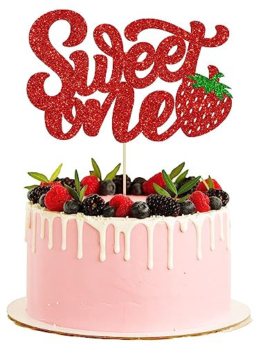 Sweet One Cupcake-Topper, Glitzer, Erdbeer-Kuchenaufsatz für Obst, Babyparty, 1. Geburtstag, Beere, süße Kuchendekorationen für Geburtstagsparty, Rot, 1 Stück