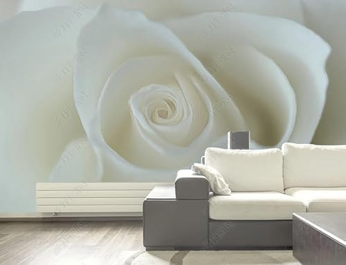 Papier Peint Panoramique 3D Grande Rose Blanche Papier Peint Intissé Trompe L Oeil Déco Mural Tableaux Muraux Photo 250Cm(W)*175Cm(H)