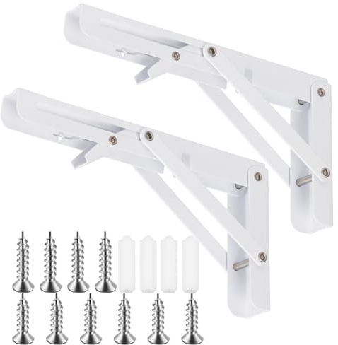 Tanstic 2-Pack 8-Zoll faltende Regalhalterungen, Heavy Duty Wand montierte Regalhalterung, Metall zusammenklappbare Regalhalterung Dreieck Regalhalterung für Tischbank, Max. Last 220lb (weiß)
