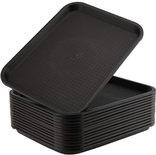ZOENHOU 14 Pack 14 x 10 Inch Plastic Fast Food Tray, Rectangular Plastic Cafeteria Trays Food Serving Trays, Restaurant Lunch Tray for Serving Home Dinning Room Organization, Black