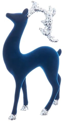 The Bridge Collection 12 Flocked Cobalt Deer Figurine - Navy Christmas Decor - Home for The Holidays - Blue Reindeer Figurine - Cobalt Reindeer Decor