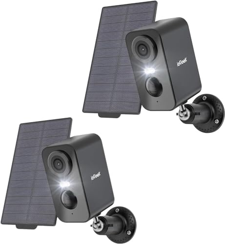ieGeek 2K Camera Surveillance WiFi Exterieure sans Fil Solaire (Noir-2pcs) | AI & PIR Détection Mouvement, Caméra Batterie, Vision Nocturne Couleur, Audio Bidirectionnel, Étanche IP65, Alexa,ZS-GX3S