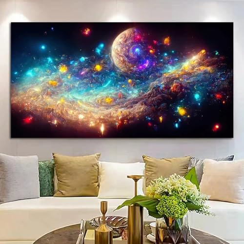 Abstrakte Weltraum-Leinwand-Kunst, kosmische Galaxie, Leinwand-Poster und Drucke, Astronomie, Sterne, Wissenschaft, Wanddekoration, Cuadros, 50 x 100 cm/20 x 39 Zoll – Innenrahmen