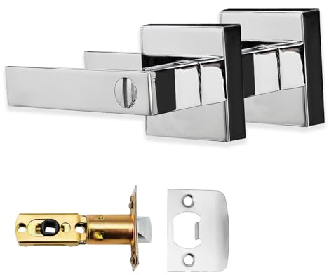 XFORT Quad Privacy Knob Set Polished Chrome, Keyless Door Knob with Lock for Internal Wooden Bathroom Doors, Complete Set with Tubular Latch