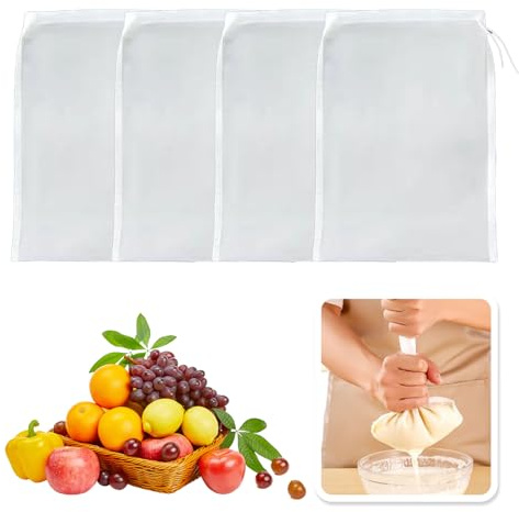 4 Stück Nussmilchbeutel Bio Waschbarfilterbeutel,Cheese Sieb Mesh Bags,Passiertuch Wiederverwendbar für Feines Herstellung Gourmet Käse,Milk,Brew Tofu,Yogurt Etc,Filter Muslin Nussmilchbeu,Siebbeutel