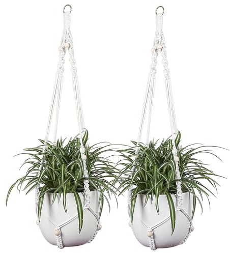 GNEGNI LIFE Macrame Plant Hanger 2 Pcs Cotton Rope Hanging Planter Holder Outdoor Indoor Flower Pot Basket Hanging for Planter Balcony Garden Home Decor 34in