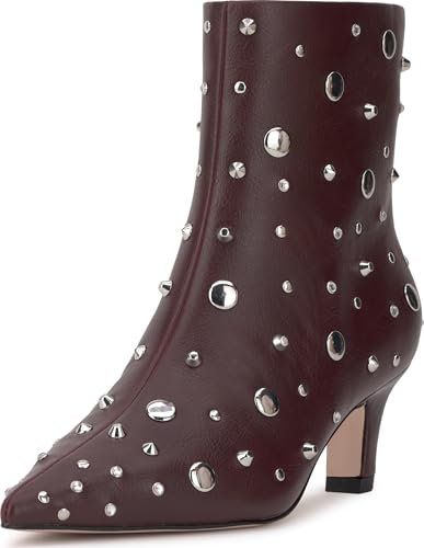 Jessica Simpson Women's Viviana Kitten Heel Studded Bootie Dark Cherry 6.5 Medium
