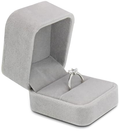 Bototack Velvet Ring Box - Engagement & Wedding Gift Box for Proposal, Anniversary & Valentine's Day (Grey)