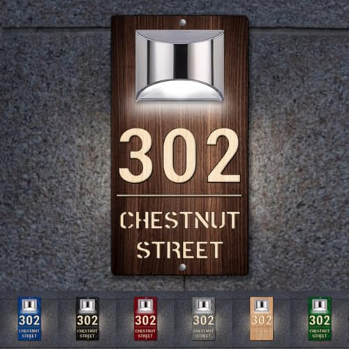Letrero de madera personalizado para casa con luz solar, número de puerta, placa de dirección, números de casa personalizados para exteriores, nombre de calle, letreros modernos para casa, oficina,