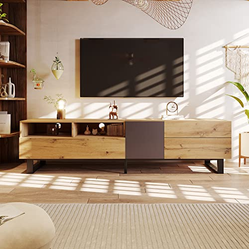 MSMOK Moderner Colorblocking-TV-Schrank mit Holzmaserung 180cm