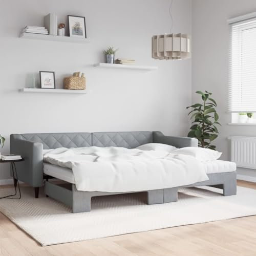 ZEYUAN Tagesbett Ausziehbar mit Matratze Hellgrau 90x200 cm Stoff, Schlafsofa, Daybed, Bettsofa, Sofa Bed, Sofabett, Schlafcouch, Jugendbett, Bettgestell, Bettcouch 3197444