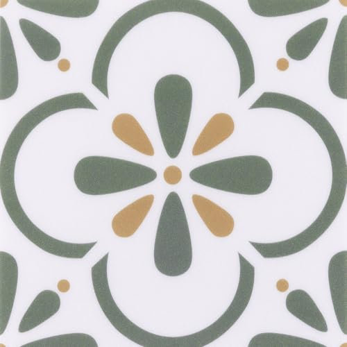 Floor Tiles Self Adhesive, Peel and Stick Floor Tiles, Vinyl Flooring for Kitchen Bathroom Living Room Waterproof Green White 20X20cm 10pcs