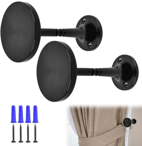Curtain Tiebacks 2 Pack Curtain Holdbacks Curtain Holders for Wall ZincAlloy Curtain Holders Black Curtain Tiebacks Hooks for Home,Office,Bedroom,Drawing Room