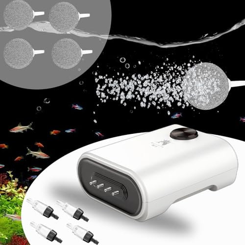 Aquarium luftpumpe,12W Sauerstoffpumpe Aquarium,Regelbare Aquarium pumpe,mit Rückschlagventil,Luftstein,Luftleitung,Sauerstoffversorgung 960L/H,Geräusch-vibrationsarm,für Fischtank und Nano Aquarium