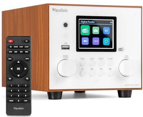 Audizio Vieste - Radio Dab+/FM con Bluetooth, subwoofer y Sonido Bass, Altavoz estéreo, Reloj Despertador con función Snooze, Streaming inalámbrico, Acabado Blanco Elegante