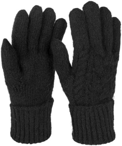 styleBREAKER Damen Strickhandschuhe Zopfmuster Wollmix | Isolierendes Gewebe, elastische umgeschlagene Bündchen gegen Kälte. Einheitsgröße für Handumfang von 16-21 cm (Größe 6-8).