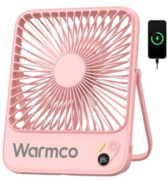 Warmco 10000mAh Tragbarer Ventilator 21 cm Hoch, Max 24h Laufzeit, Ultra-dünn Leise Akku Tischventilator mit Digitalanzeige für Camping, Büro, Schlafzimmer, Reisen