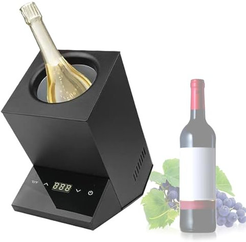HYWQWJUK Enfriador de Vino eléctrico, enfriadores de Vino Independientes, Cubo de Acero Inoxidable para Vino Tinto y Blanco o un Poco de champán, Enfriador de Vino para una Sola Botella(A)
