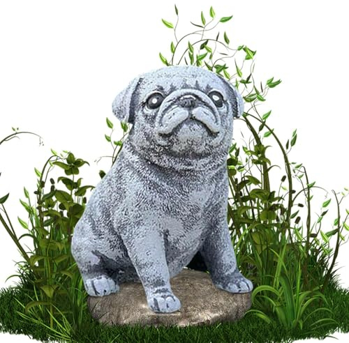 Statue De Chien Carlin Assis - Statue De Chien Carlin, Adorable Figurine De Chien Assis | Décoration De Sculpture De Chiot en Résine, Décor Réaliste De Sculpture De Cour De Patio Extérieur