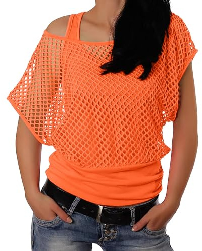 80er 90er Jahre Outfit Damen, Netzoberteil, Mesh Oberteil, Neon Shirt Aerobic Kostüm Sexy, Off Shoulder 80s Kleidung Sommertops Schlager Mottoparty Karneval,90er Jahre Outfit Neon Party Outfit