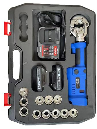 Hydraulic Cable Lug Crimper Pliers with 11 Dies Electric Hydraulic Crimping Tool with 2 Rechargeable 4.0A Batteries 50KN Hydraulic Crimping Pliers Hydraulic Wire Crimper Kit