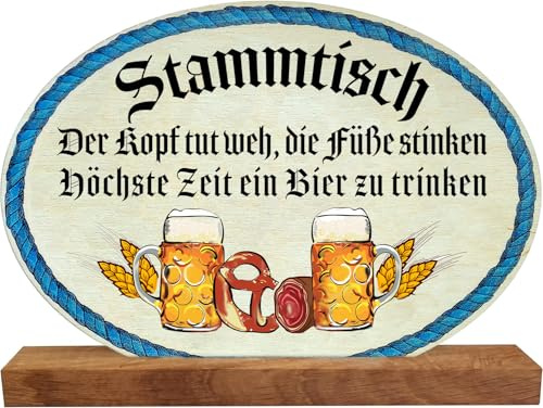 Kaltner Präsente Stammtisch Schild aus Holz 19 cm – Wirtshaus & Biergarten Tisch Deko mit Masskrug Motiv – Geschenkidee für Bierliebhaber, Männer & Partykeller – Holz Aufsteller mit Spruch