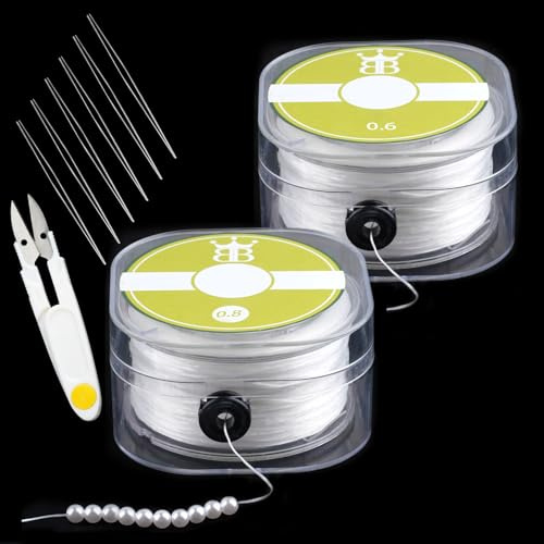 210m Nylonfaden Transparent, 0.6mm, 0.8mm Elastisch Gummiband für Armbänder | Elastisches Band, Perlen Faden mit Perlennadel und Schere, Faden Für Armbänder, für DIY, Armbänder