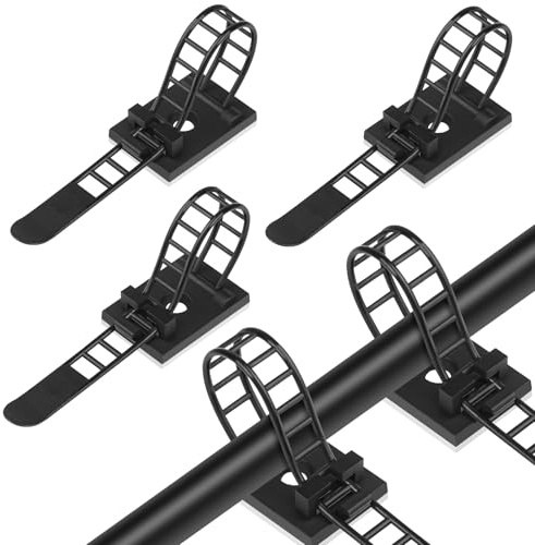 vsshe Kabelclips, 50 Stk kabelhalter selbstklebend, Verstellbare Kabelbinder mit Starkem Klebeband, Nylon Kabelklemmen für Kabelmanagement Wiederverwendbare Kabelorganisatoren für Zuhause Büro DIY